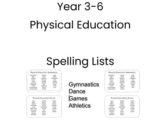 A4 Years 3 - 6 Physical Education Spelling list