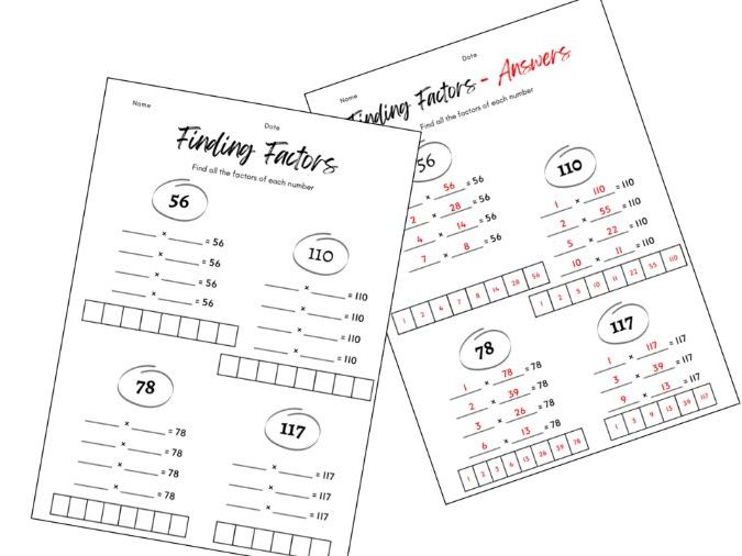 Identifying Factors worksheets with answers.
