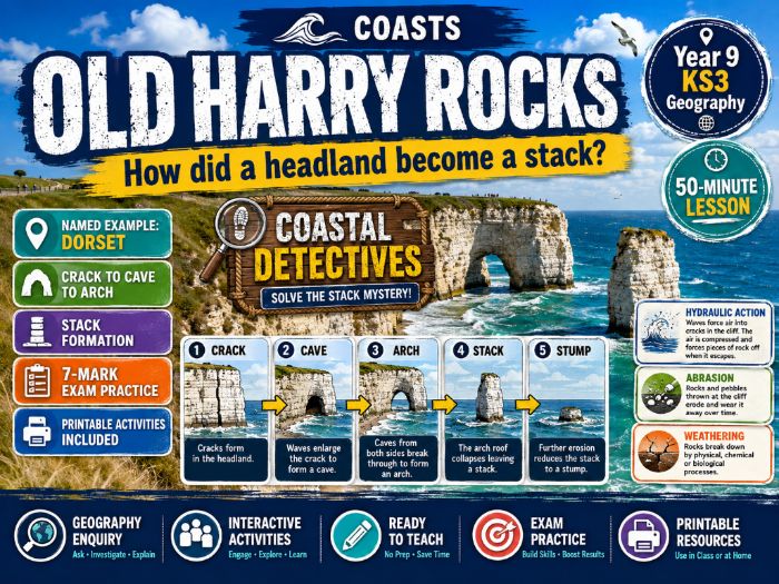 KS3 / Middle School Geography Resource Coasts - Lesson 6 Old Harry Rocks