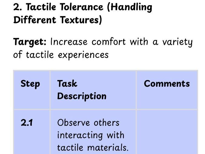 SEN Sensory Targets: Tactile Exploration Skills Progression