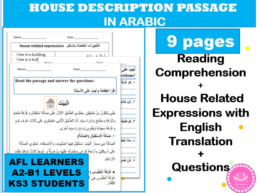 Arabic Reading Comprehension – House Description/ Useful Sentences & Vocabulary/AFL Learners& KS3