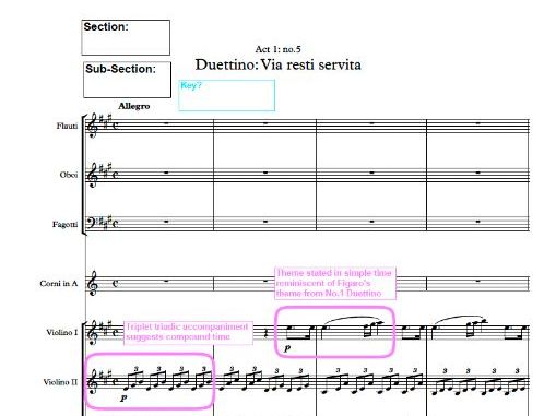 Mozart No. 5 Duettino Annotated Score Marriage of Figaro AQA Music A-Level