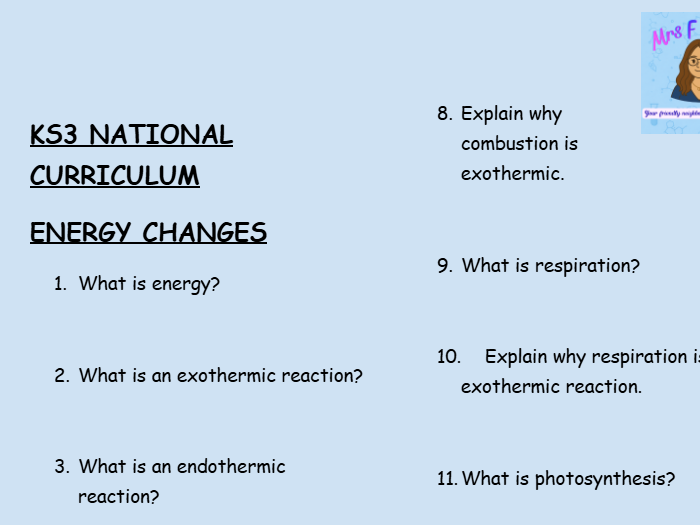 KS3 Chemistry: Energy Changes – 30 Question Retrieval Worksheet