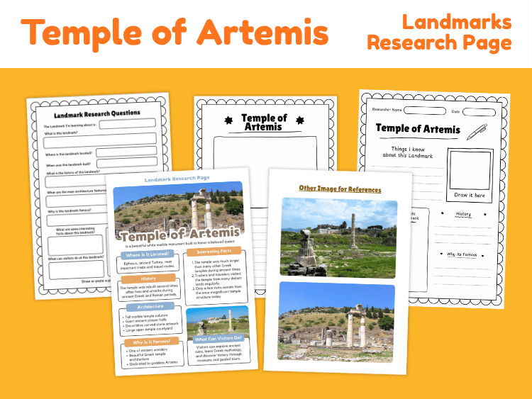 Temple of Artemis Research Project | Ancient Landmark Worksheets