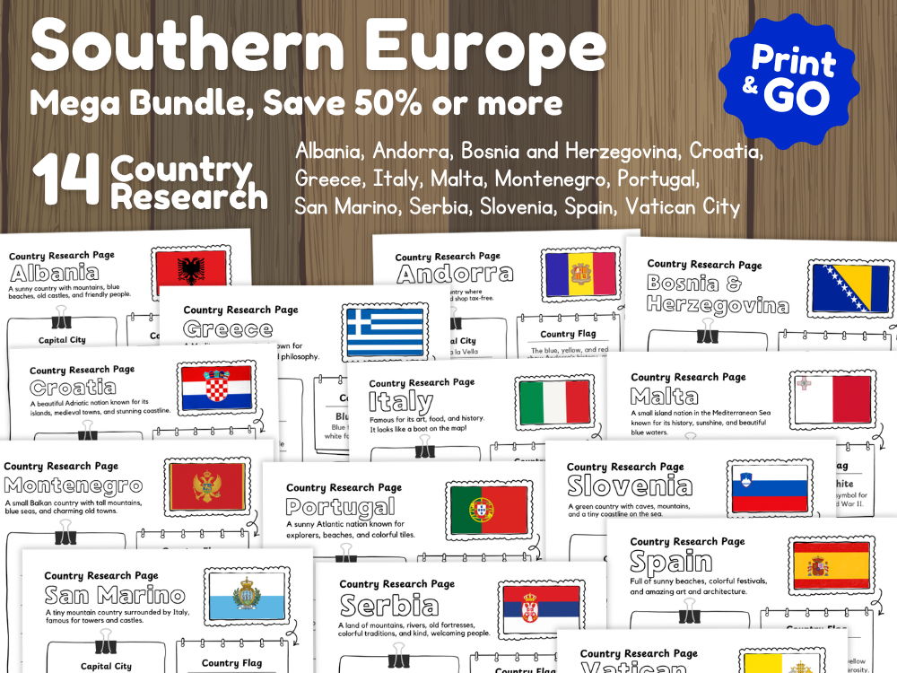 Southern Europe Country Research Worksheets Geography Activity Bundle