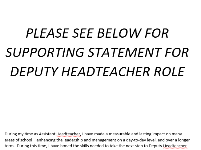 Deputy Headteacher supporting statement exemplar