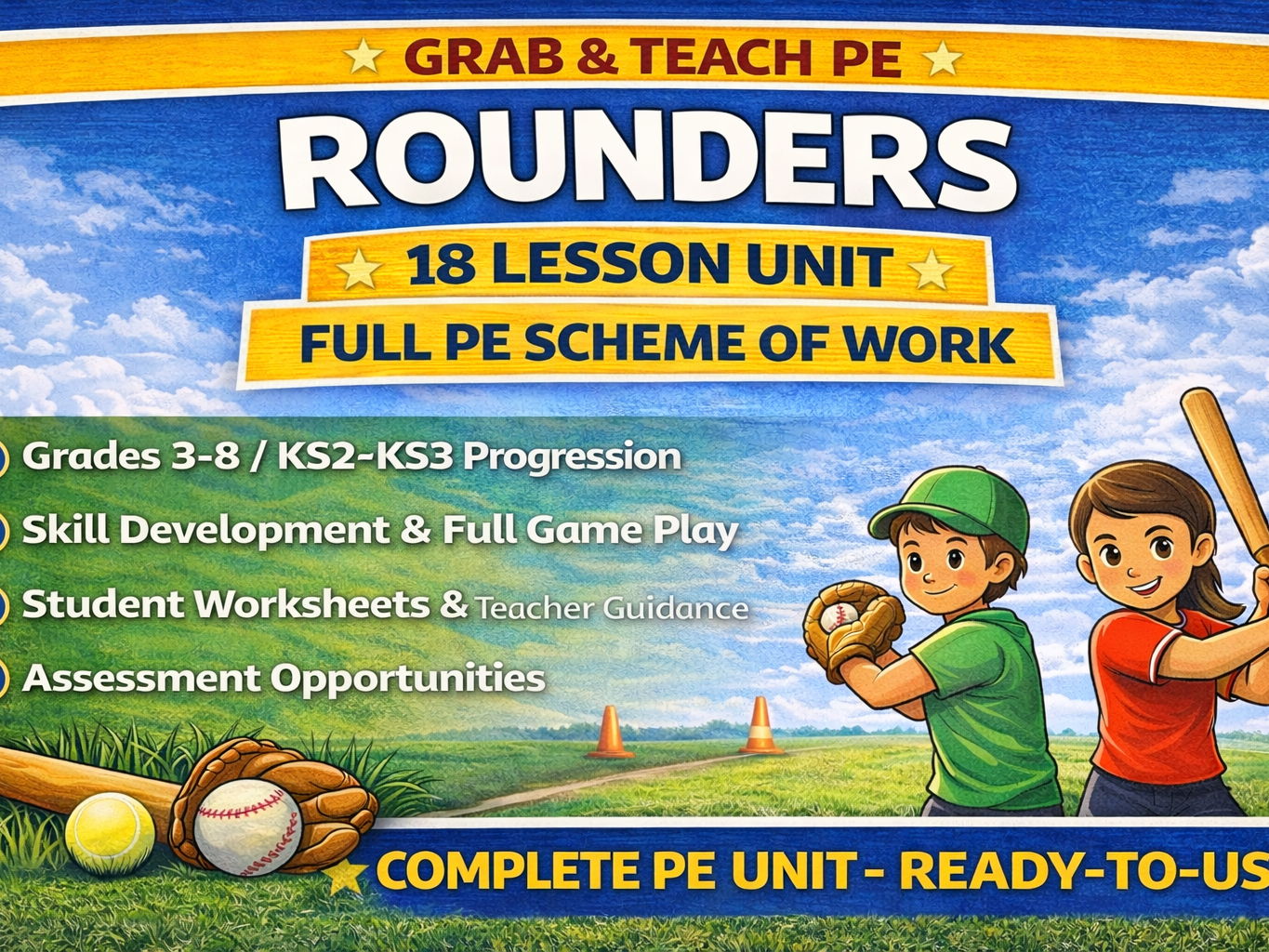 Rounders full lesson plans and resources– 18 Lessons Full Unit Grab & Teach PE