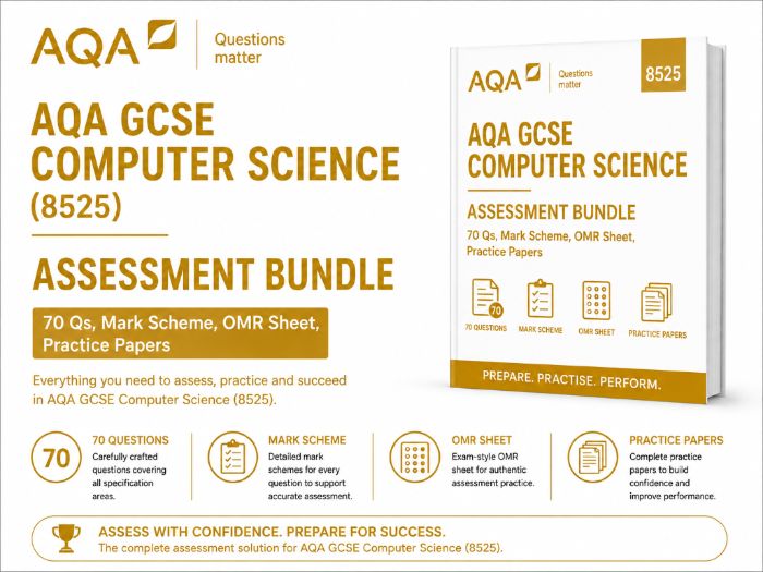 AQA GCSE Computer Science (8525) Assessment Bundle: 70 Qs, Mark Scheme, OMR Sheet, Practice Papers