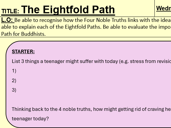 The Eightfold Path - KS3 Buddhism - Religious Studies