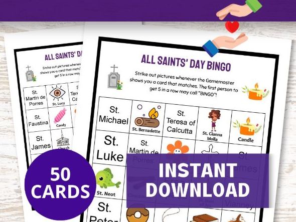 All Saints’ Day Bingo Game, 50 Cards, Christian Education