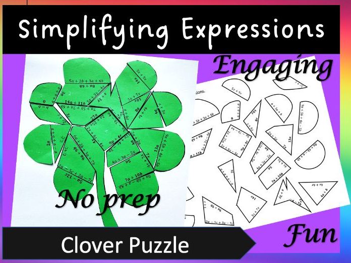 Simplifying Expressions Clover Puzzle St. Patrick's Day Fun Activity
