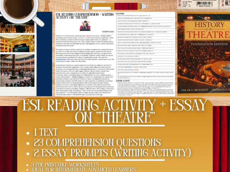 ESL Reading Comprehension + Writing Activity Worksheets - Theatre