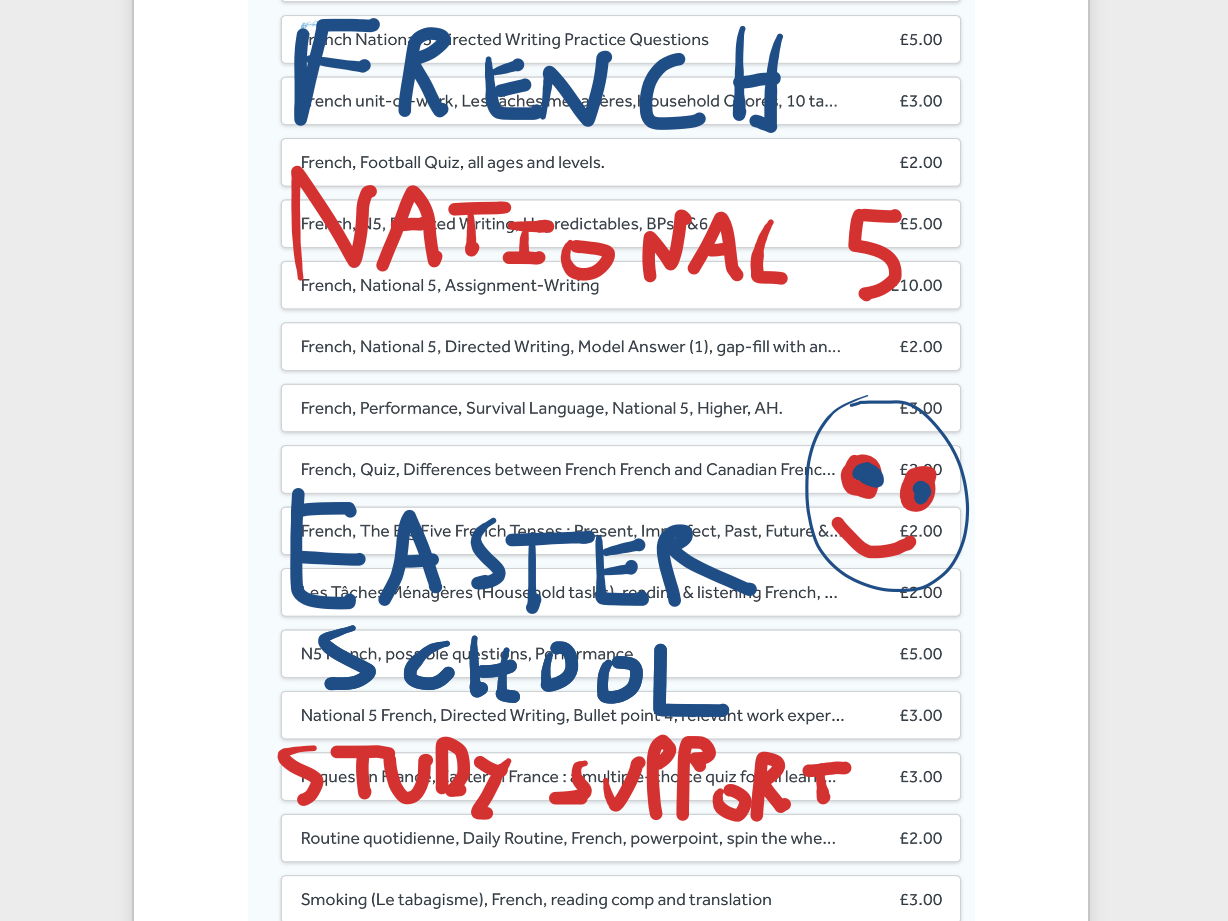 National 5 French Easter School / Study Support Resource Pack