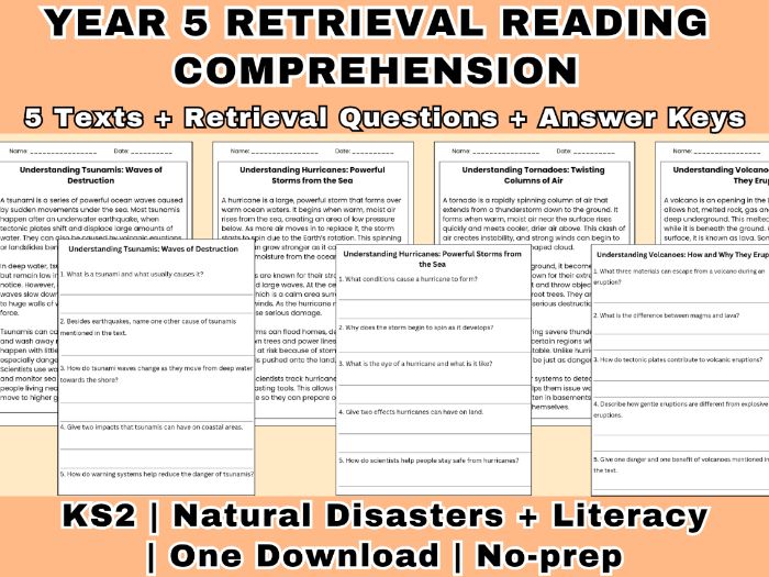 Retrieval Reading Comprehension Year 5 | Natural Disasters | 5 Non-Fiction Texts + Answer Keys