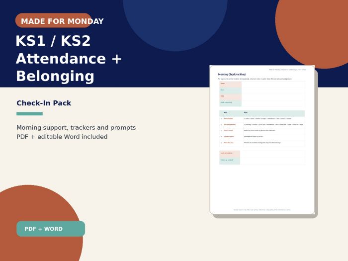 KS1 KS2 Attendance and Belonging Check-In Pack