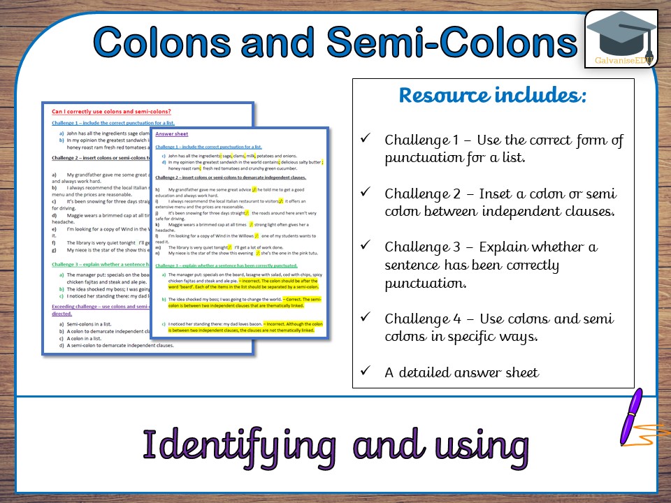KS2 KS3 Colons And Semi Colons Differentiated Including Answer