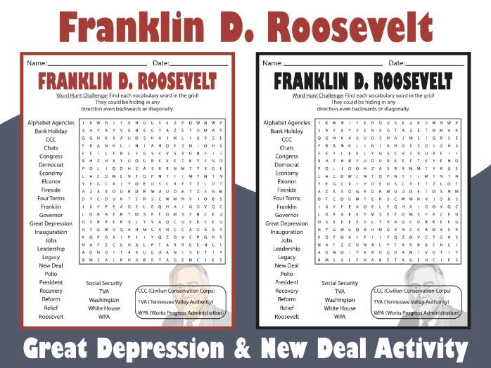 Franklin D. Roosevelt Word Search Puzzle | Great Depression & New Deal Activity