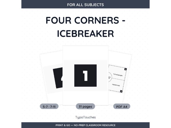 Four Corners - Icebreaker | 31 No-Prep Sheets