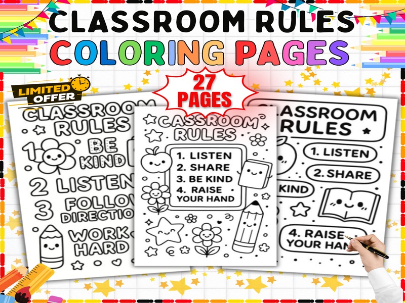 Classroom Expectations Coloring Sheets | 27 Pages | Rules Poster Activity