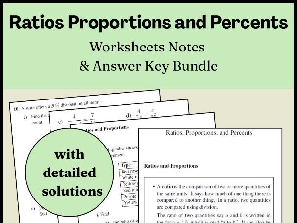 Ratios Proportions and Percents Worksheets Notes & Answer Key Bundle