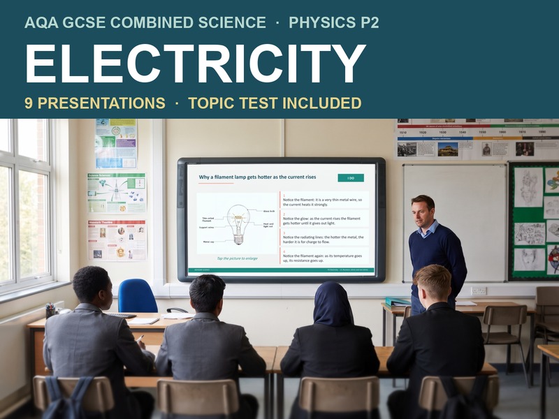 AQA GCSE Combined Science Physics P2 Electricity | 9 Lesson Presentations and Topic Test