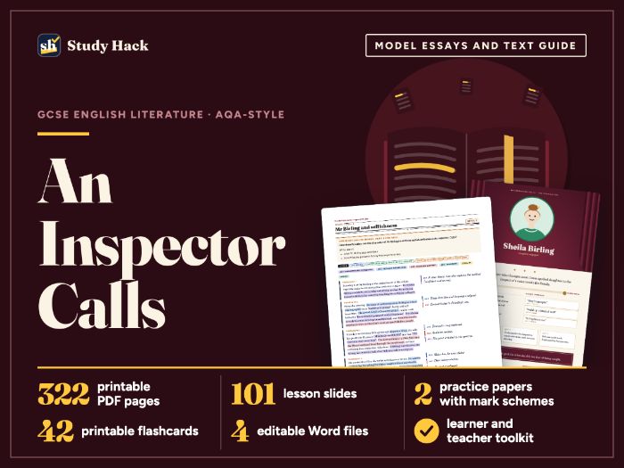 GCSE English Literature An Inspector Calls: AQA-style model essays, workbook, posters and lessons