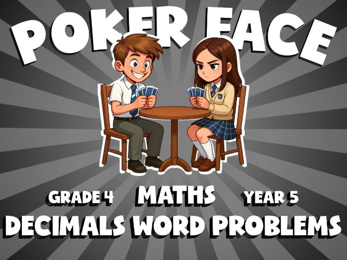 Decimals Word Problems POKER FACE Maths Game | No-Prep Year 5 Review Activity