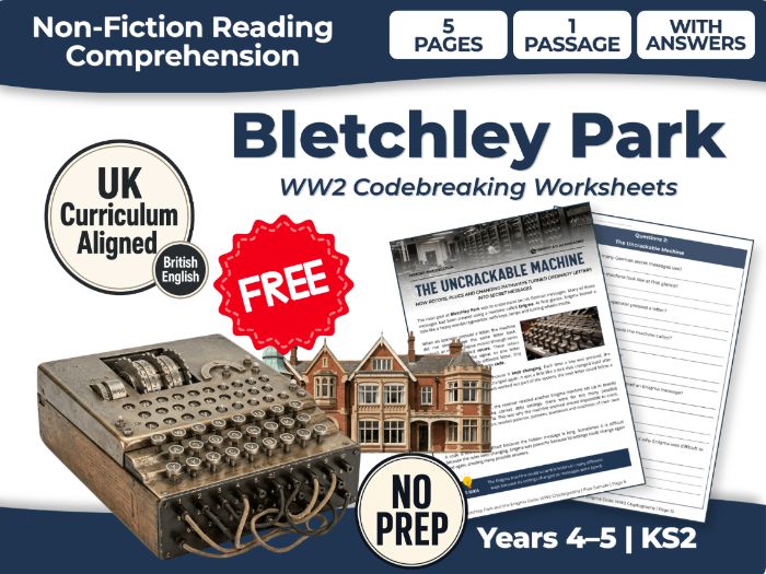 FREE Bletchley Park Reading Comprehension | WWII Codebreaking | KS2 Years 4–5