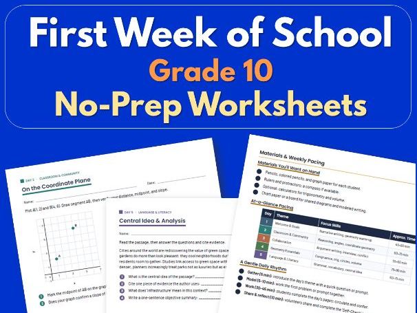 First Week of School Grade 10 | No-Prep Worksheets