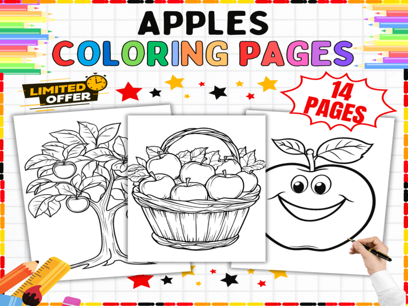 14 Apples Colouring Pages | Fun Fruit Activities | Printable Worksheets for Early Years Learning
