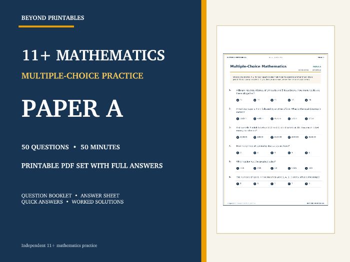 11+ Maths Practice Paper A | 50-Question Multiple Choice Test with Answers