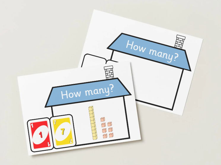 Place Value Houses - compatible with playing cards