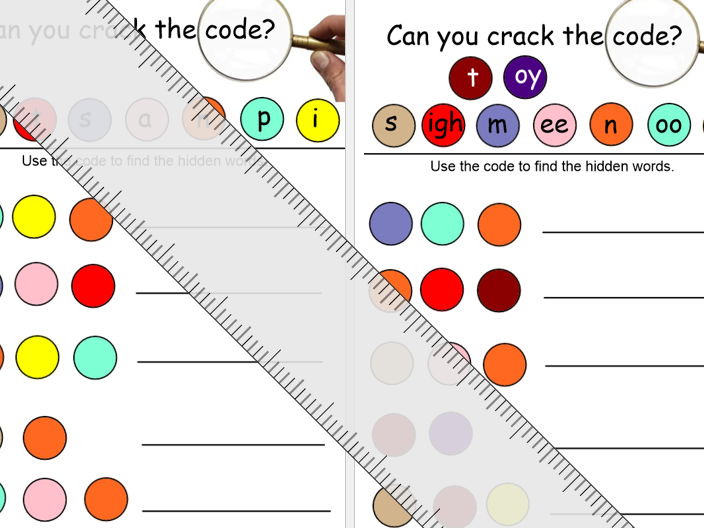 Crack the code phonics worksheet for EYFS KS1