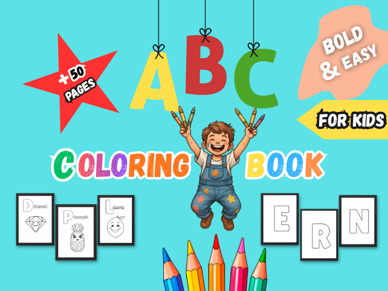 ABC ,shapes,vegetables,fruits,coloring book for kids