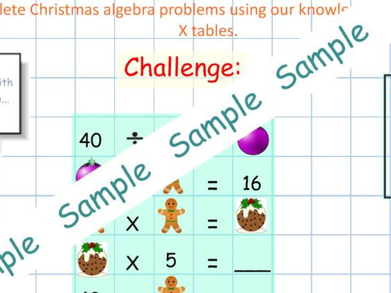 Christmas algebra puzzles -multiplication and division Year 2 problems - Greater Depth