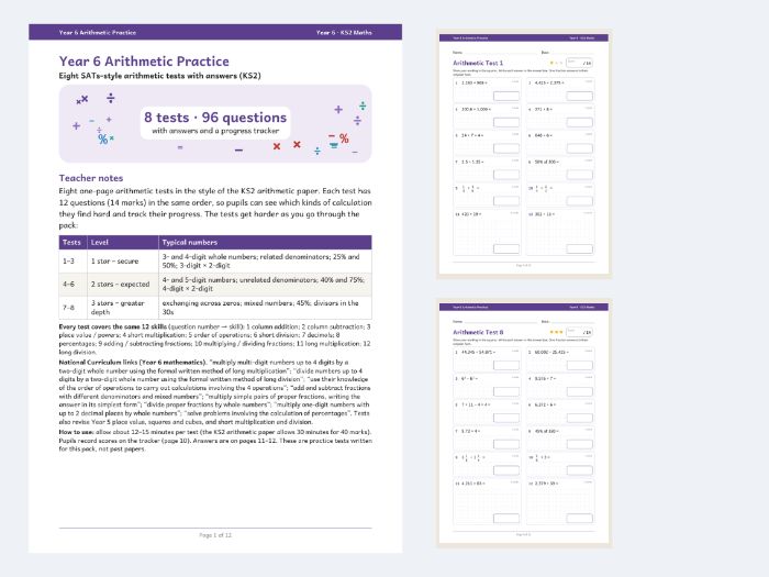 Year 6 Arithmetic: 8 SATs-Style Tests + Answers
