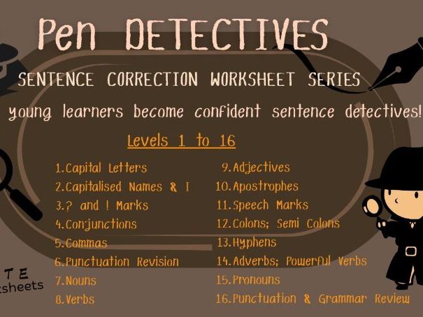 KS2 English Conjunction Worksheets Sentence Correction & Detective Challenge SPAG
