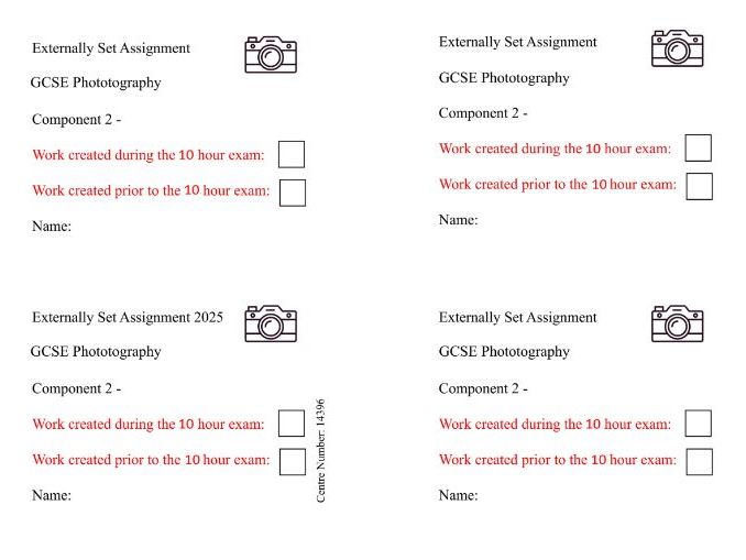 GCSE Photography Exam Labels