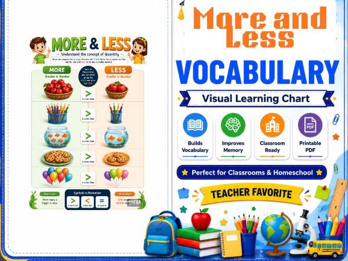 Printable More & Less Poster – Visual Math Comparison Chart for Preschool, Kindergarten & Homeschool