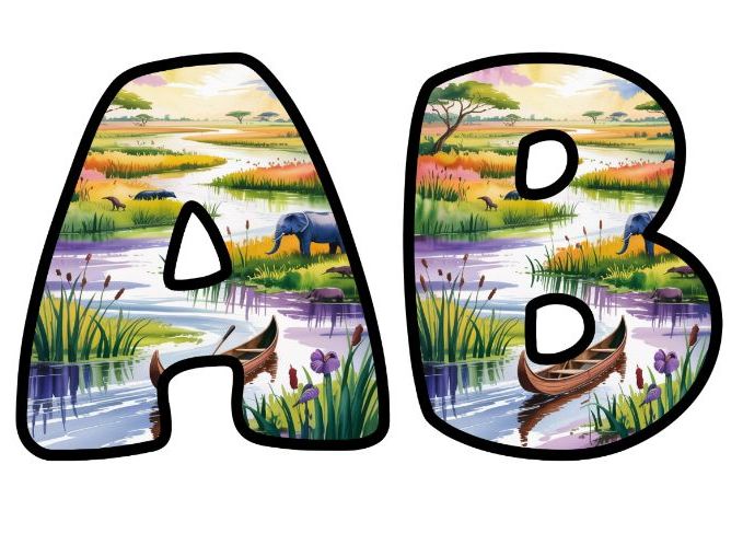 Okavango Delta Watercolour Alphabet Letters | Classroom Display, A-Z 0-9 and Signs