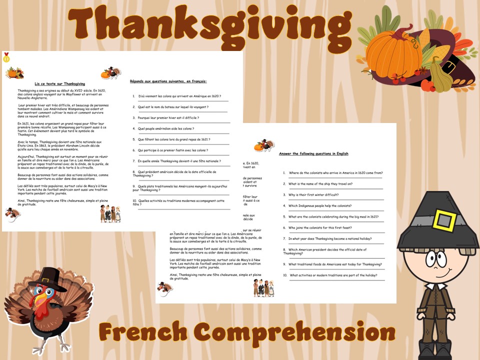 French reading comprehension on Thanksgiving