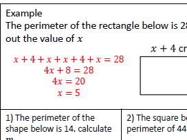 Forming and Solving Equations with Shape - Worksheet