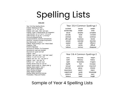 Year 3 -6 English Spelling Lists - SATs KS2 National Curriculum