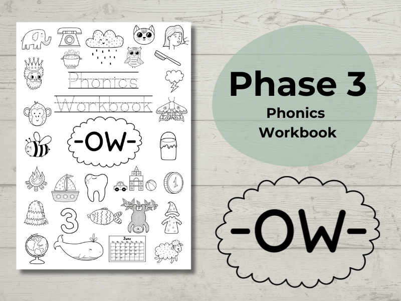 Phase 3 Phonics Workbook ow sound