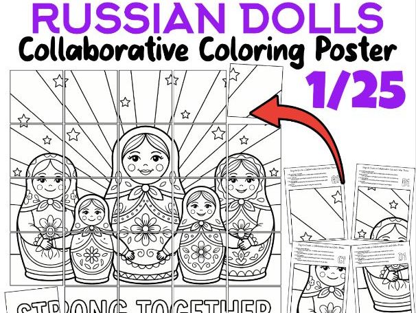 Strong Together Russian Dolls | Collaborative Coloring Poster | Teamwork Art