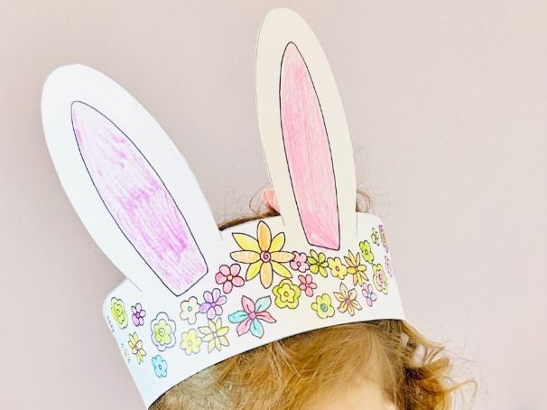 Printable Colour In Easter Bunny Flower Crown, Easter Bunny Ears, Colour In Easter Ears