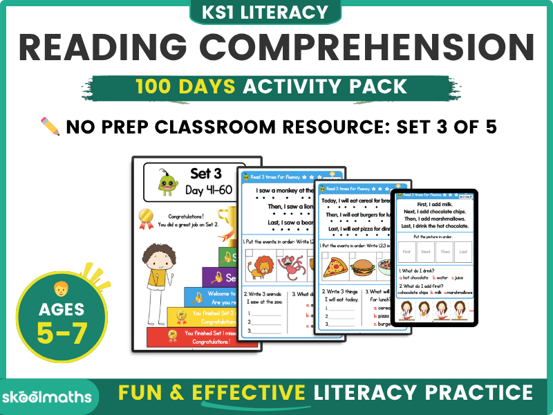 100 Days Reading Comprehension Worksheets (SET 3) for KS1 Literacy