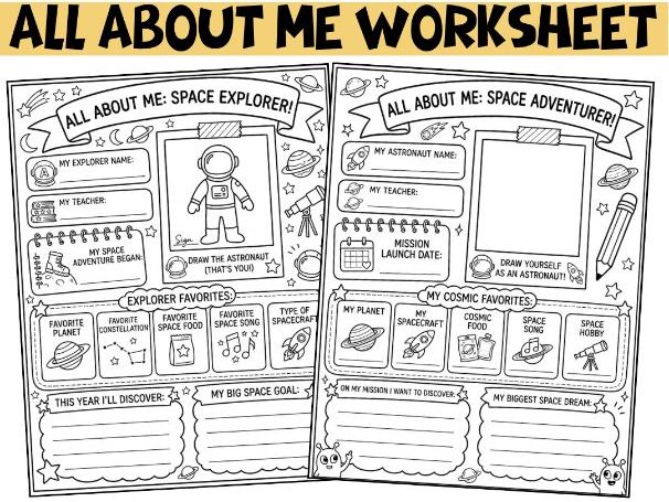 All About Me Space Worksheet: Back to School Astronaut Icebreaker Activity