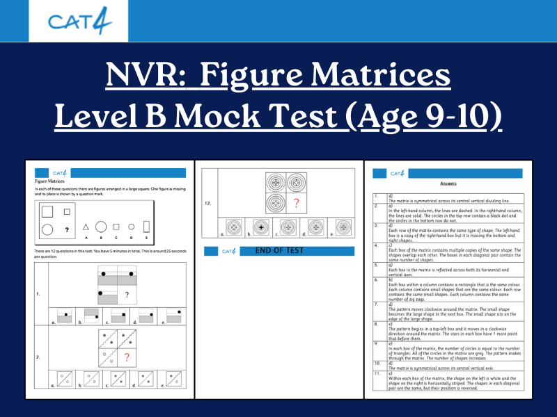 CAT4 Level B Figure Matrix Mock Test | 12 Questions with Answers & Explanations