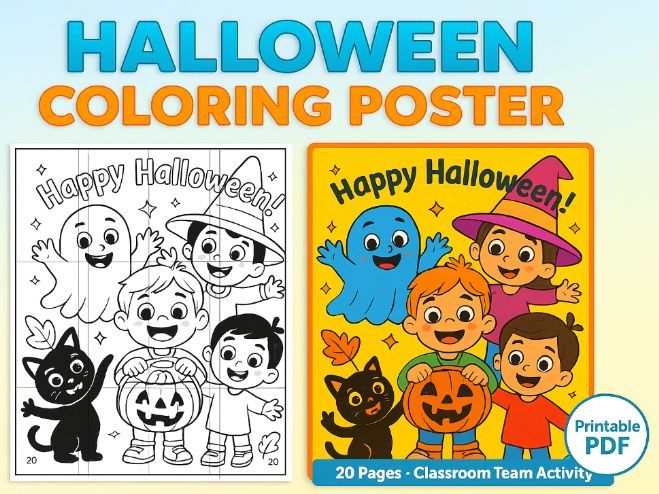 Halloween Collaborative Coloring Poster Fun Team Activity for KS1 & KS2